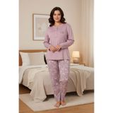 PİJAPİA Kadın Büyük Beden Uzun Kol Pembe Pijama Takımı