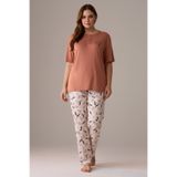PİJAPİA Kadın Kısa Kollu Likralı Büyük Beden Pijama Takımı Kiremit