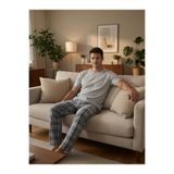 PİJART Erkek Gri Ekose Pamuklu Pijama Takımı