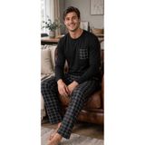 PİJART Erkek Siyah Ekose Uzun Kollu Pamuklu Pijama Takımı