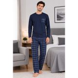PİJART Lacivert Ekose Uzun Kollu Pamuklu Erkek Pijama Takımı