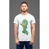 Pijimaske Piji Maske Gekko Karakter Characters Unisex Tişört T-Shirt - Beyaz - XL