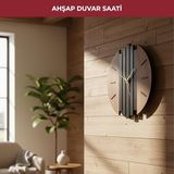 PIKAS Ahşap Duvar Saati 44 cm, Sessiz Mekanizma Dekoratif Modern Salon Mutfak Ofis Duvar Saati