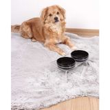 Pikas Kedi ve Köpek Dekoratif 2'li Seramik Pleksi Mama & Su Kabı+ Paspas - Siyah