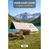 Pikas Rovos 6 Kişilik Şişme Kamp Çadırı 4 Mevsim Su Geçirmez Oxford Kumaş Sineklikli Pencere Hediye Tente - Bej
