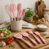 Pikas Silikon Spatula Seti 5’li - Çırpıcılı, Yapışmaz Tava Uyumlu, Isıya Dayanıklı Mutfak Seti (Pembe)