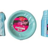Piknik Davet Doğum Günü Ofis Catering Omeyva Sofra Seti - 25 Kişilik Turkuaz Tabak Bardak Çatal