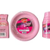 Piknik Davet Doğum Günü Omeyva Sofra Seti - 25 Kişilik Pembe Tabak Bardak Çatal Takımı