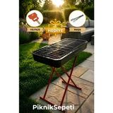 Piknik Sepetim Katlanabilir Ayaklı Emaye Mangal 65X35 cm Piknik Kamp Izgarası - 65 x 35 cm