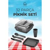 Piknik Seti 6 Kişilik 32 Parça Çantalı Piknik Çantası Gri