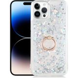 Pilanix Apple Apple iPhone 14 Pro Max Kılıf Sıvılı Kalpli Yüzüklü Hareketli Milce Kapak - Gri