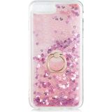 Pilanix Apple İphone 8 Plus Kılıf Simli Sıvılı Kalplı Yüzüklü Milce Kapak Pembe