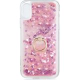 Pilanix Apple İphone X-XS Kılıf Simli Sıvılı Kalplı Yüzüklü Milce Kapak Pembe