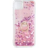 Pilanix Huawei Y5P Kılıf Simli Sıvılı Kalplı Yüzüklü Milce Kapak Pembe