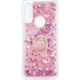 Pilanix OPPO A31 Kılıf Simli Sıvılı Kalplı Yüzüklü Milce Kapak Pembe