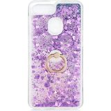 Pilanix OPPO AX7 Kılıf Simli Sıvılı Kalplı Yüzüklü Milce Kapak Pembe