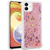 Pilanix Samsung Galaxy A04 Kılıf Simli Sıvılı Kalpli Yüzüklü Milce Kapak - Pembe