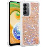Pilanix Samsung Galaxy A04S Kılıf Simli Sıvılı Kalpli Yüzüklü Milce Kapak - Gold
