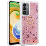 Pilanix Samsung Galaxy A04S Kılıf Simli Sıvılı Kalpli Yüzüklü Milce Kapak - Pembe