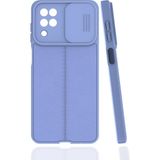 Pilanix Samsung Galaxy A12 Kılıf Deri Desenli Kamera Korumalı Sürgülü Niss Silikon Mor