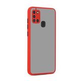 Pilanix Samsung Galaxy A21S Kılıf Kamera Korumalı Silikon Kenarlı Buzlu Hux Kapak Kırmızı