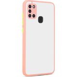 Pilanix Samsung Galaxy A21S Kılıf Kamera Korumalı Silikon Kenarlı Buzlu Hux Kapak Pembe