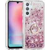 Pilanix Samsung Galaxy A25 Kılıf Yüzüklü Standlı Içi Sulu Hareketli Milce Kapak - Pembe