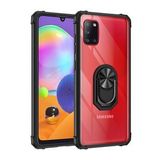Pilanix Samsung Galaxy A31 Kılıf Renkli Silikon Kenarlı Yüzüklü Manyetik Mola Kapak Siyah