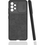 Pilanix Samsung Galaxy A72 Kılıf Deri Desenli Kamera Korumalı Sürgülü Niss Silikon Siyah