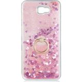 Pilanix Samsung Galaxy J7 Prime Kılıf Sıvılı Kalplı Yüzüklü Manyetik Milce Kapak Pembe
