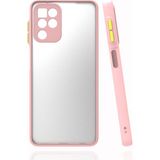 Pilanix Samsung Galaxy M22 Kılıf Renkli Kenarlı Buzlu Kamera Korumalı Hux Kapak Pembe