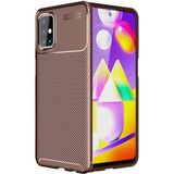 Pilanix Samsung Galaxy M51 Kılıf Karbon Desenli Lux Negro Silikon Kahverengi
