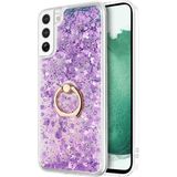 Pilanix Samsung Galaxy S22 Kılıf Yüzüklü Standlı Içi Sulu Hareketli Milce Kapak - Mor
