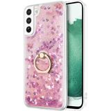 Pilanix Samsung Galaxy S22 Plus Kılıf Yüzüklü Standlı Içi Sulu Hareketli Milce Kapak - Pembe