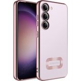 Pilanix Samsung Galaxy S23 Plus Kılıf Renkli Kenarlı Parlak Logo Açık Şeffaf Omega Silikon - Rose Gold