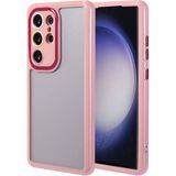 Pilanix Samsung Galaxy S23 Ultra Kılıf Renkli Silikon Kenarlı Arkası Şeffaf Kamera Korumalı Vitamin Kapak - Pembe