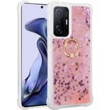 Pilanix Xiaomi Mi 11T Pro Kılıf Yüzüklü Sıvılı Simli Hareketli Milce Kapak - Pembe