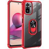Pilanix Xiaomi Redmi Note 10S Kılıf Silikon Kenarlı Yüzüklü Manyetik Şeffaf Mola Kapak Kırmızı