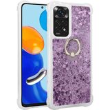 Pilanix Xiaomi Redmi Note 11 Kılıf Simli Sıvılı Kalpli Yüzüklü Milce Kapak - Mor