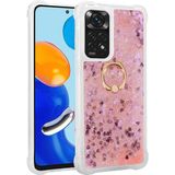 Pilanix Xiaomi Redmi Note 11 Kılıf Simli Sıvılı Kalpli Yüzüklü Milce Kapak - Pembe