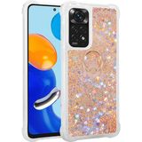 Pilanix Xiaomi Redmi Note 11 Pro Kılıf Simli Sıvılı Kalpli Yüzüklü Milce Kapak - Gold