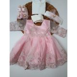 PİLEKİ BABY Kaliteli Lüks Dantelli Kız Bebek Mevlüt Elbisesi, Doğum Günü Özel Gün Bebek Elbise - Pembe - 0 - 3 Ay
