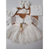 Pileki Baby Kaliteli Uzun Kol Dantelli Mevlütdüğün Özel Gün Kız Bebek Elbisesi - Beyaz - 0 - 3 Ay