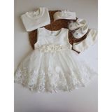 Pileki Baby Kız Bebek 0-3 Ay Gelinlik Elbise 5 Parça Mevlütlük Set Dantel Gelinlik - Beyaz - 0 - 3 Ay