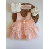 PİLEKİ BABY YENİDOĞAN 0 3 AY KIZ BEBEK MEVLÜT ELBİSESİ MEVLÜTLÜK ELBİSE - Somon - 0 - 3 Ay