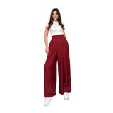 Pileli Arka Beli Lastikli Geniş Paça Filamlı Keten Palazzo Pantolon 8980 (Bordo, 3XL)