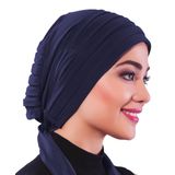 PİLELİ BAĞLAMA LACİVERT HAZIR TÜRBAN TESETTÜR BONE KADIN