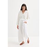 Pileli Cepli Keten Pantolon Camel