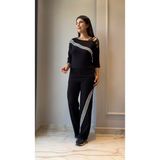 Pileli Store Kadın Uzun Kollu Truvakar Kol Tek Omuz Çapraz Şerit Detaylı Ribanalı Viskon Iki Iplik Bluz ve P - Siyah - Regular Fit - 2XL - 3XL