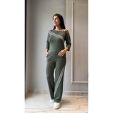 Pileli Store Kadın Uzun Kollu Truvakar Kol Tek Omuz Çapraz Şerit Detaylı Ribanalı Viskon Iki Iplik Bluz ve P - Yeşil - Regular Fit - S - M